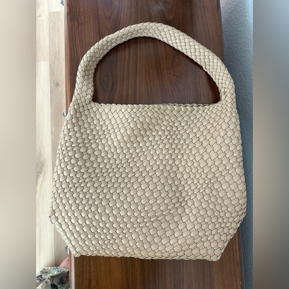 Woven Faux Leather Hobo Bag | Beige Shoulder Bag | Minimal Chic